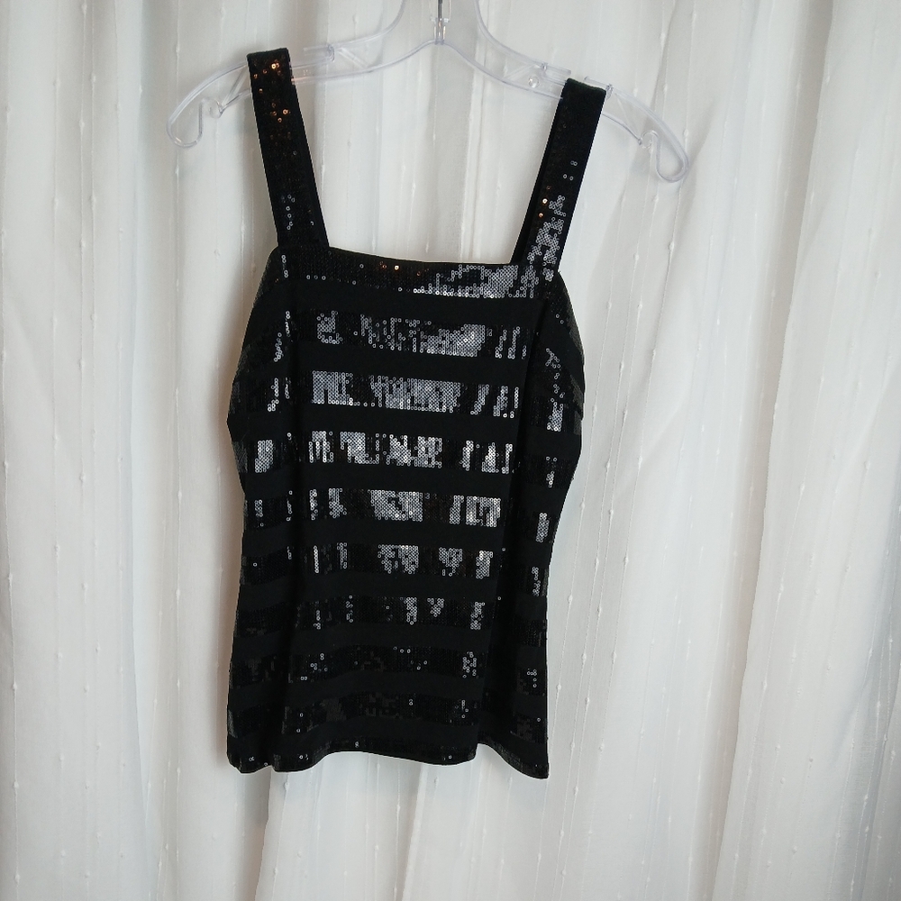 Caché Black and Black Sequin Top